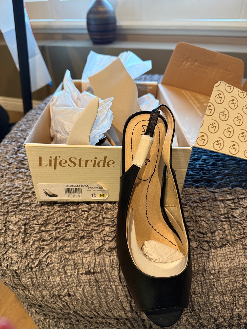 Life Stride Black Peep-Toe Slingback Heels